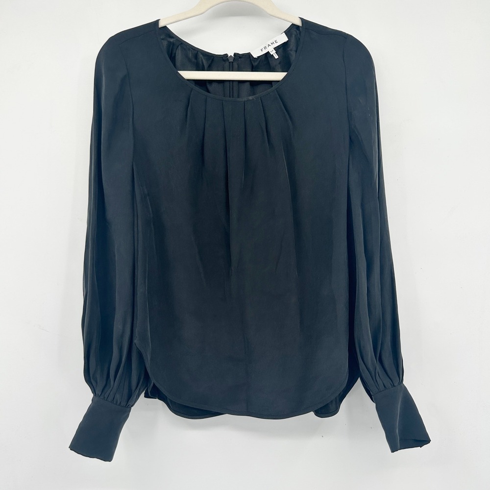 FRAME Womens Quiet Luxury Capsule Wardrobe 100% Silk Pleated Front Blouse Size S